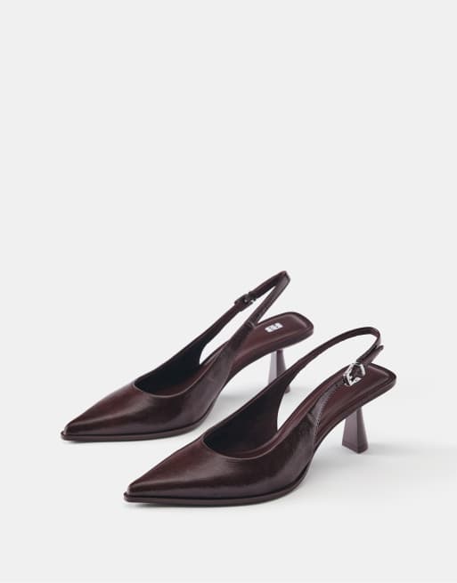 Pull&Bear slingback schoenen met hoge hak in bruin, 2 van 4