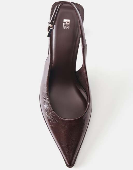 Pull&Bear slingback schoenen met hoge hak in bruin, 3 van 4