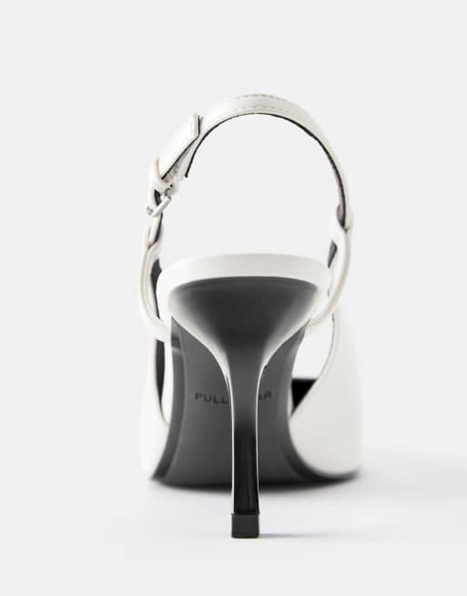 Pull&Bear slingback schoenen met hoge hak in wit, 4 van 4