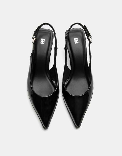 Pull&Bear - Slingback schoenen van vinyl met kittenhak in zwart, 4 van 4