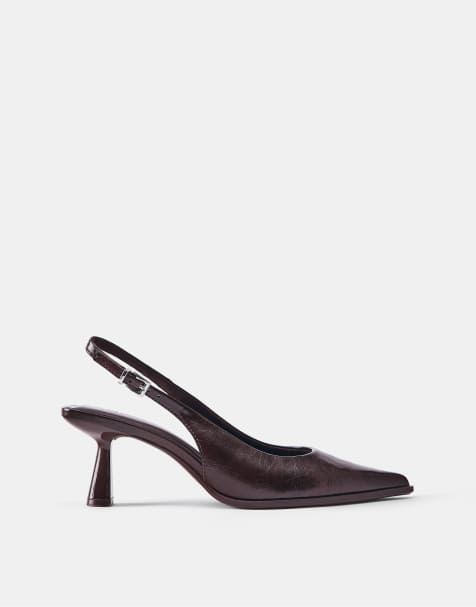 Pull&Bear slingback-sko med høj hæl i brun - view 1
