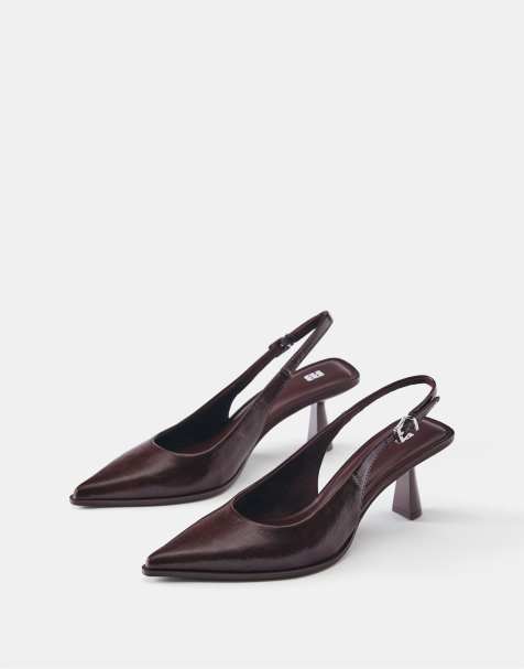 Pull&Bear slingback-sko med høj hæl i brun - view 1