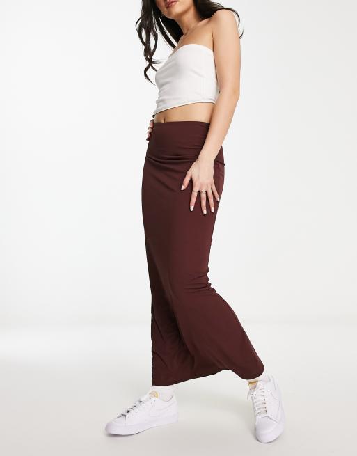 Pull&Bear slinky column maxi skirt in aubergine | ASOS