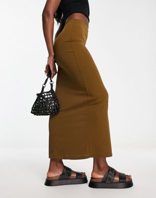 Pull&Bear slinky column maxi skirt in brown