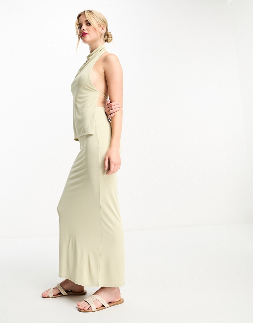Pull & Bear Slinky Column Maxi Skirt In Sand - Part Of A Set-brown