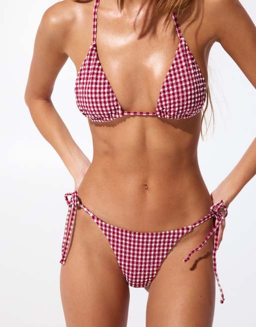 Pull&Bear - Slip bikini bordeaux a quadretti, 2 di 3