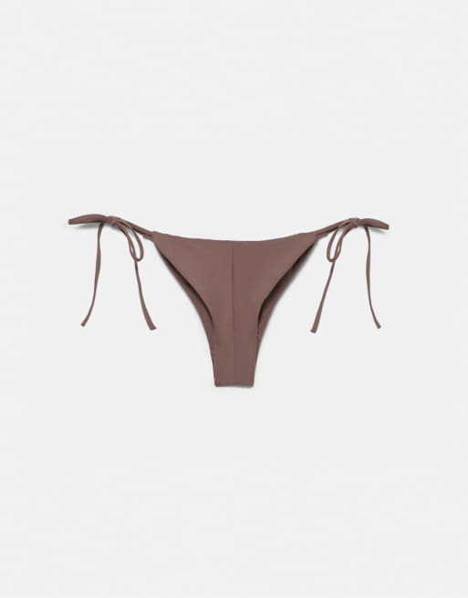 Pull&Bear - Slip bikini marroni con dettagli raccolti, 6 di 6
