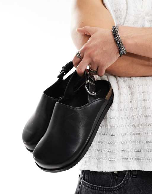 Pull Bear slip on clog with backstrap in black