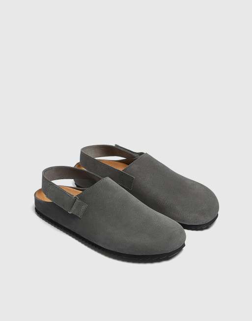 Pull&Bear slip on clogs in grey faux suede