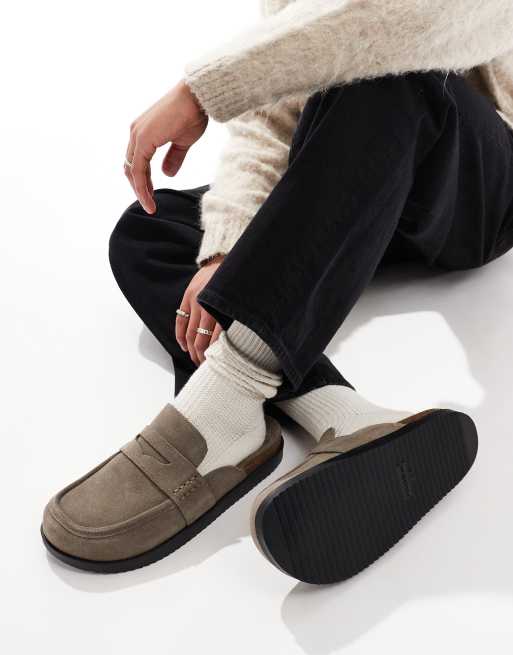 Pull&Bear slip on loafers in gray