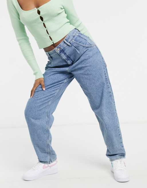 Pull&Bear - Slouch fit-jeans i washed blue