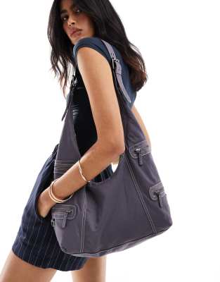 Pull&Bear Pull&Bear slouchy bag with contrast detail in charcoal grey