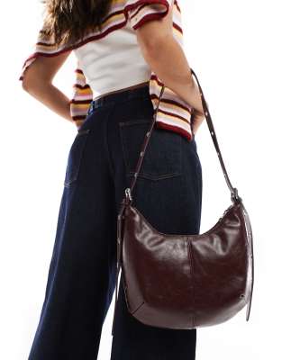 Pull&Bear slouchy curved shoulder bag in burgundy