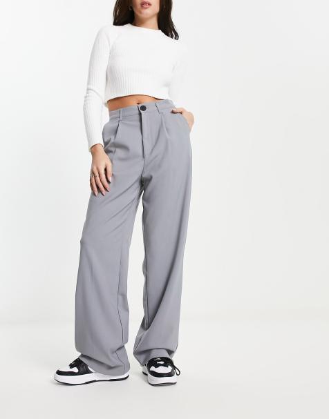 Weekday Indy polyester wide leg tailored pants in khaki - KHAKI