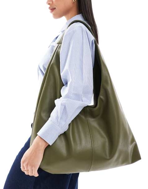 Pull&Bear slouchy shopper bag in khaki - view 1