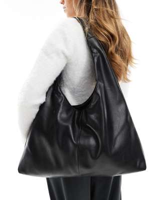 Pull & Bear Slouchy Tote Bag In Black In Gray