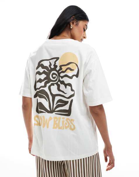 Pull&Bear 'Slow Bliss' sun graphic tee in white