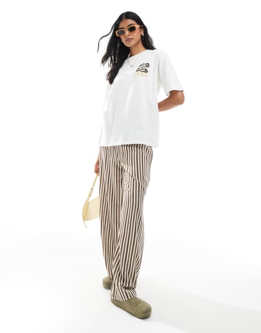 Pull&Bear – Slow Bliss – Biały T-shirt z grafiką z motywem słońca, 4 z 4