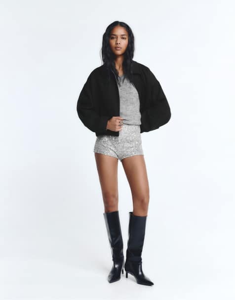 Pull&Bear - Sølvfarvede shorts med pailletter - view 1