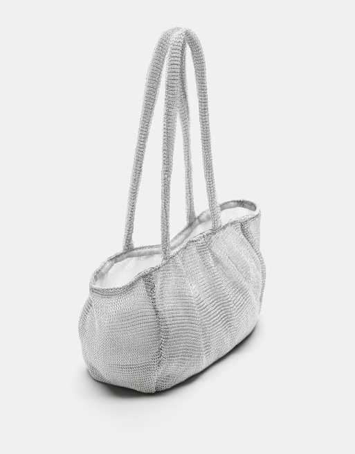 Pull&Bear - Sølvfarvet skuldertaske i metallisk mesh, 2 af 4