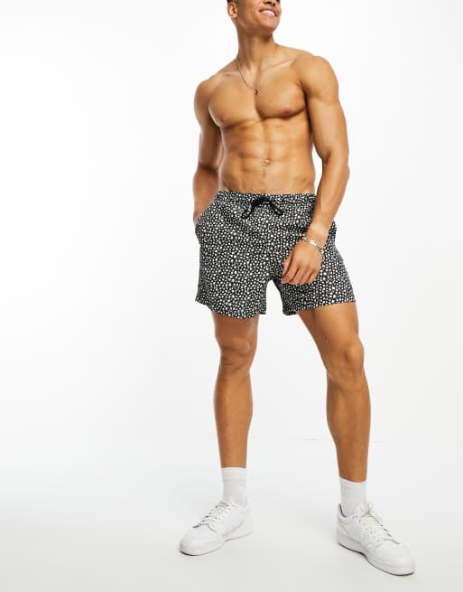 Pull&Bear small floral printed swim shorts in black and white