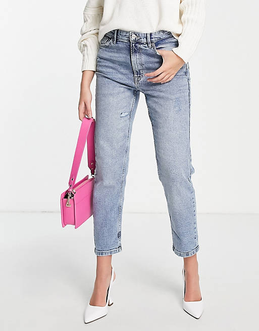 Pull&Bear - Smalle mom jeans in lichtblauw