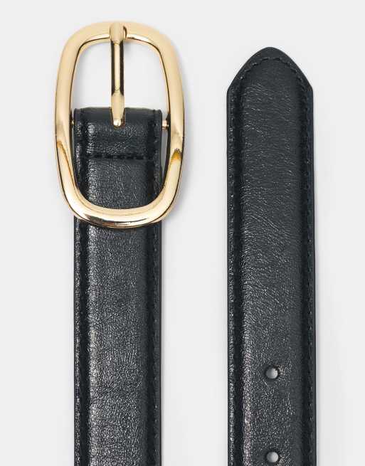 Pull&Bear smalle riem met ovale gesp in zwart, 3 van 4