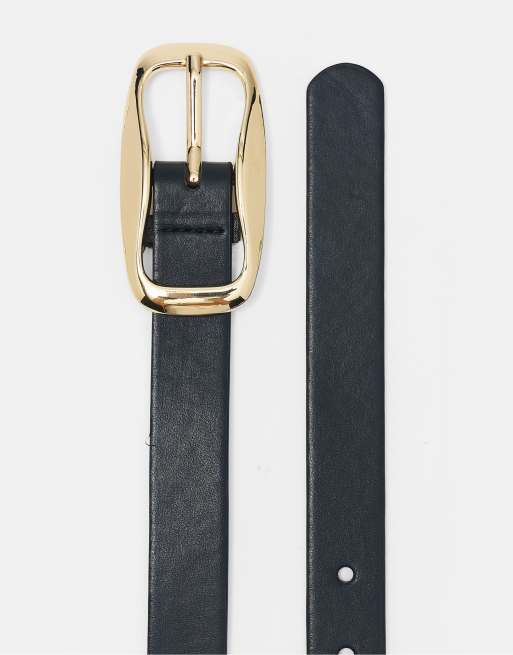 Pull&Bear smalt skärp med oregelbundet spänne i svart, 4 av 4