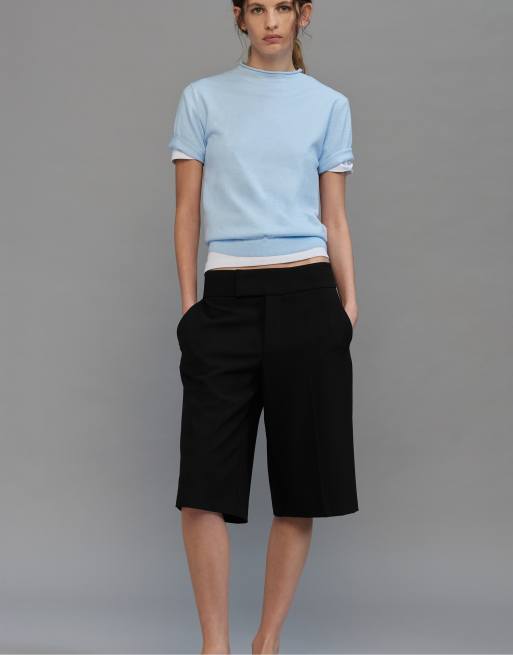 Pull&Bear Smart bermuda shorts with pleats in black, 5 of 7
