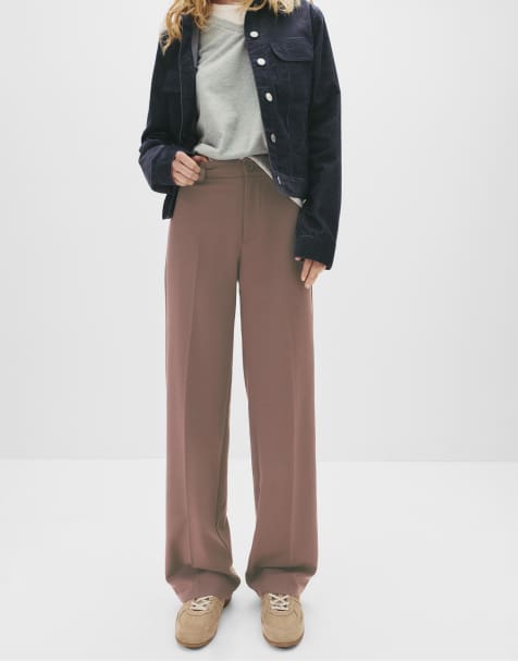 Pull&Bear smart high waist straight leg trousers in brown - view 1