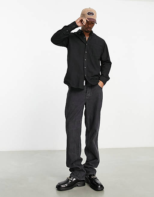 Pull&Bear smart oxford shirt in black