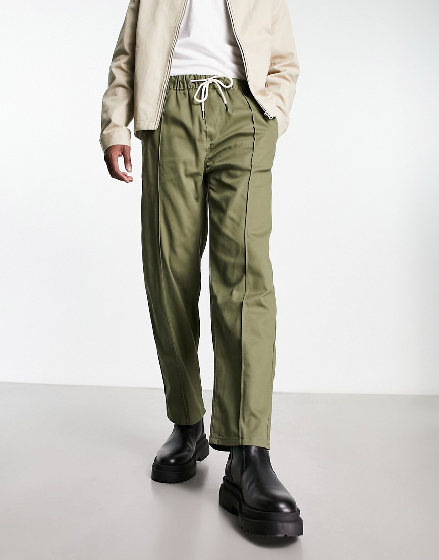 Pull & Bear smart pintuck pants in khaki-Green