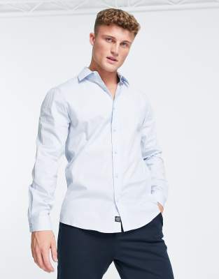 Pull&Bear smart poplin shirt in blue - ASOS Price Checker