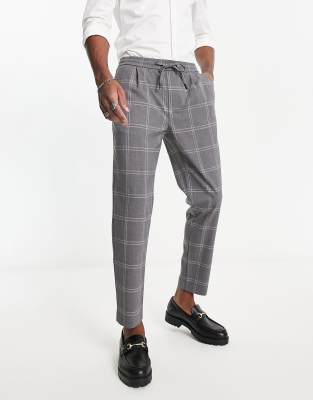 Pull Bear Smart Slim Tailored Pants In Gray Plaid ModeSens