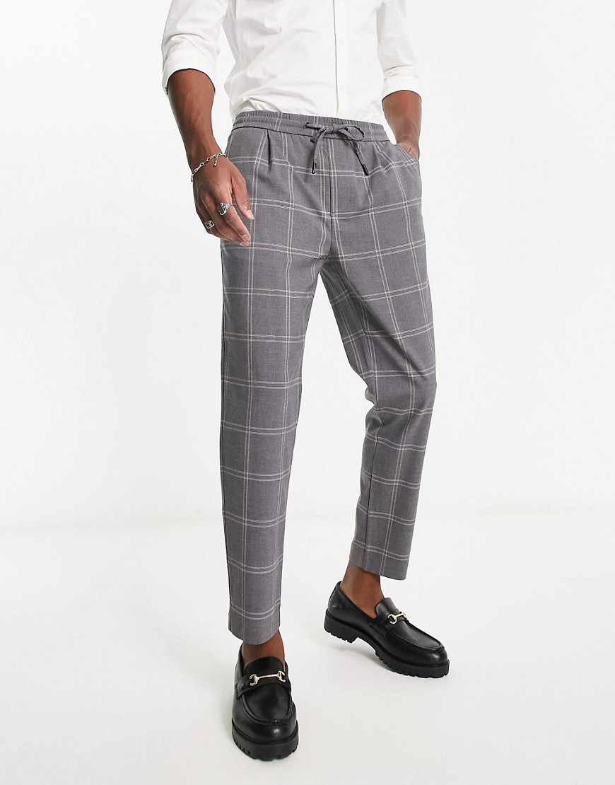 Pull & bear smart slim tailored pants in gray plaid