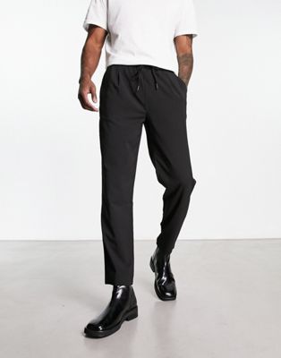 Pull&bear smart slim tailored trousers in black