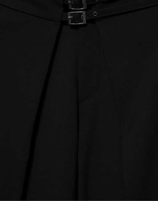 Pull&Bear Smart trousers with darts and buckles in black, 6 of 7