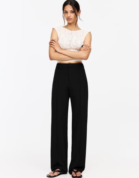 Pull&Bear smart trousers with seam detail in black