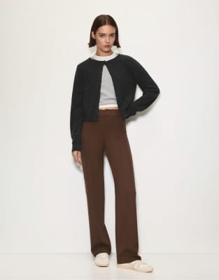 Pull&Bear smart trousers with seam detail in brown | ASOS