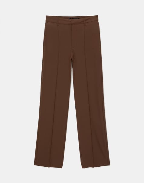 Pull&Bear smart trousers with seam detail in brown - view 1