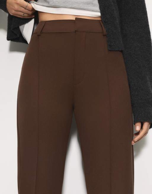 Pull&Bear smart trousers with seam detail in brown, 3 of 4