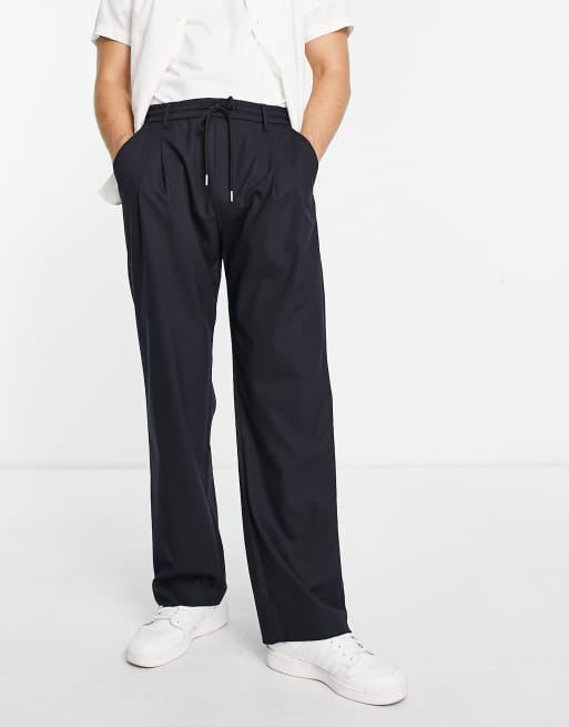 Pull&Bear smart wide leg pants in navy