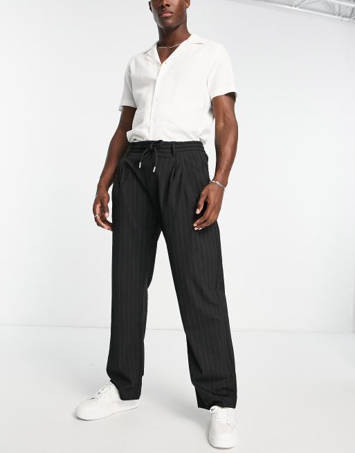 Pull&Bear smart wide leg pants with pinstripes in black 