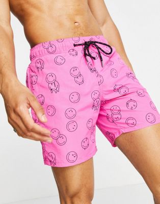 Pull&Bear Smiley swim shorts in pink