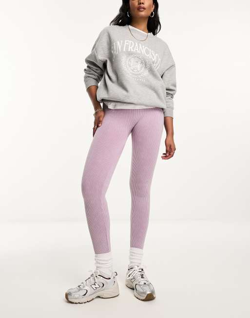 Pull&Bear - Sømløse leggings i vasket lyslilla