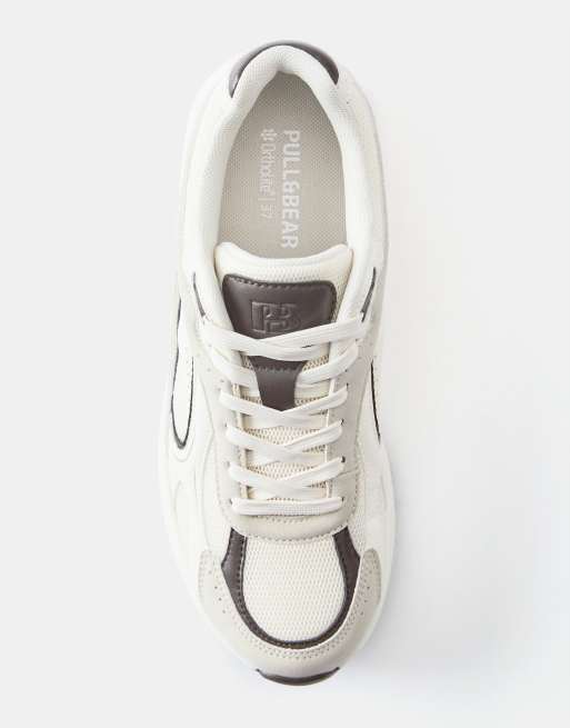 Pull&Bear – Sneaker in Ecru mit mehreren Einsätzen, 3 von 4