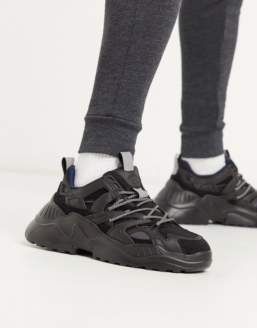 Pull&Bear - Sneakers chunky nere con pannello iridescente-Nero