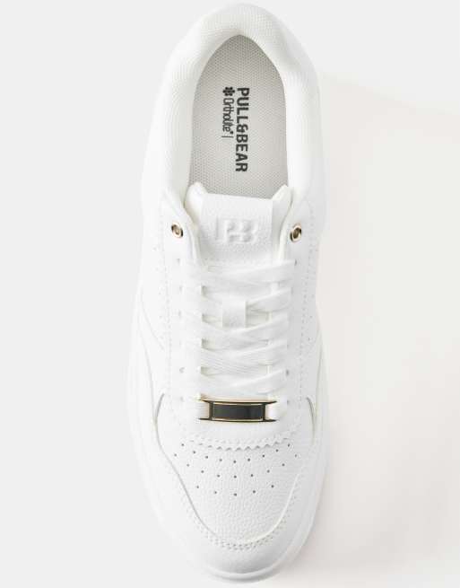 Pull&Bear - Sneakers con plateau bianche con dettagli, 3 di 4