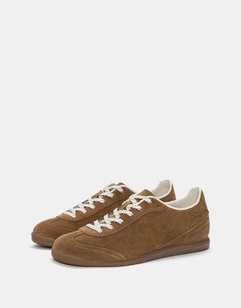 Pull&Bear - Sneakers in pelle e camoscio combinati marroni - view 1