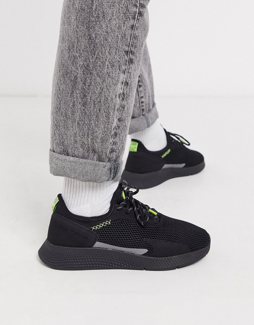 Pull&Bear - Sneakers in rete con dettagli riflettenti nere-Nero